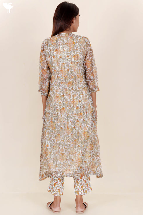 Kota Doria Overlay & Slip Dress In Floral Block Print