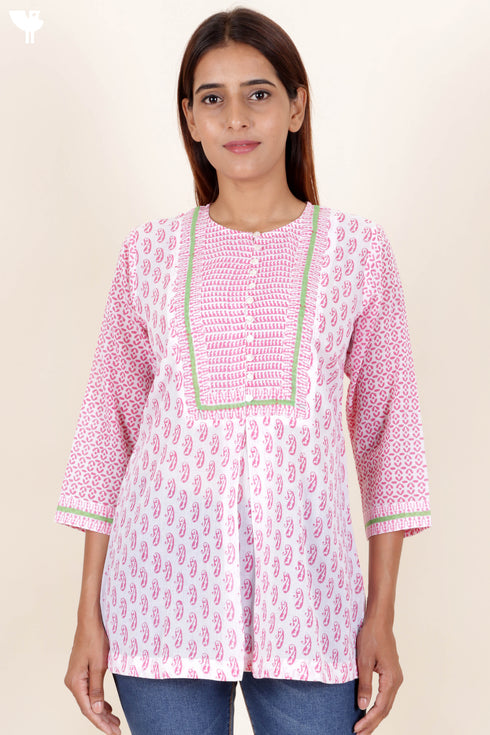 Mulmul Cotton Top In Assorted Block Print