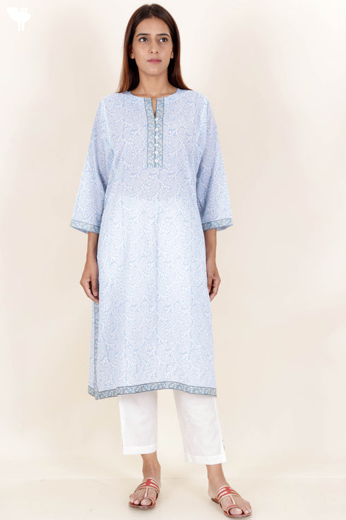 Mulmul Cotton Kurta In Block Print