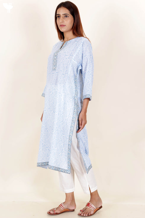 Mulmul Cotton Kurta In Block Print