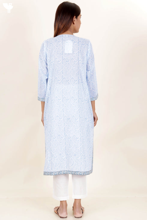 Mulmul Cotton Kurta In Block Print