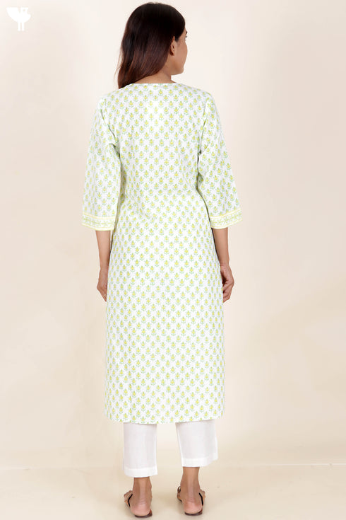Cambric Cotton Kurta In Floral Block Print