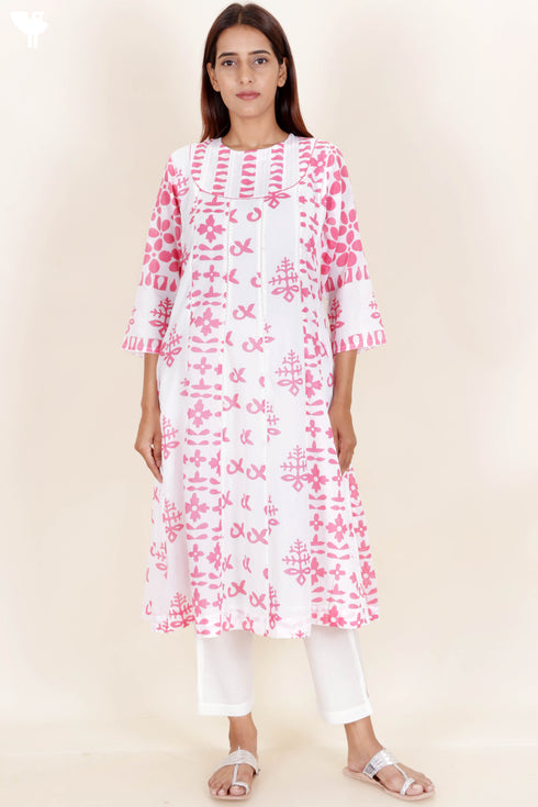 Mulmul Cotton Dress In Block Print