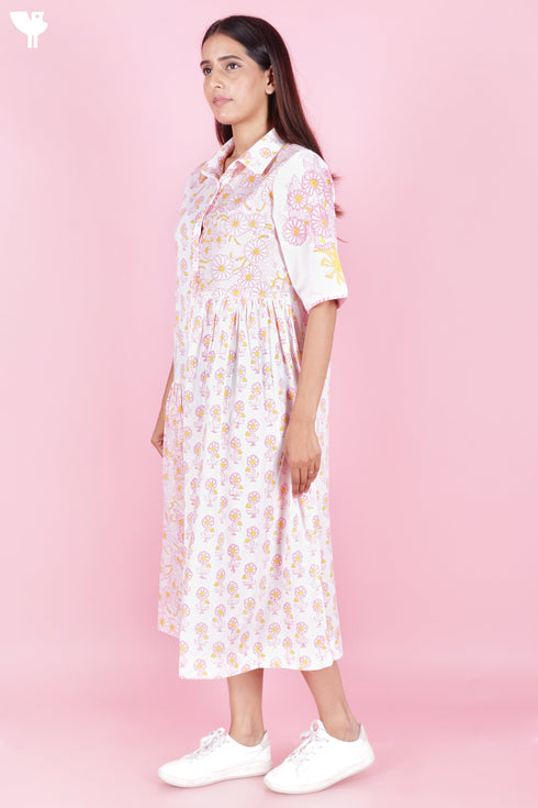 Cambric Cotton Dress In Block Print