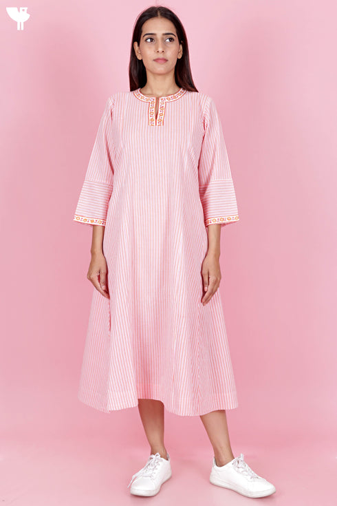 Cambric Cotton Dress In Striped Print