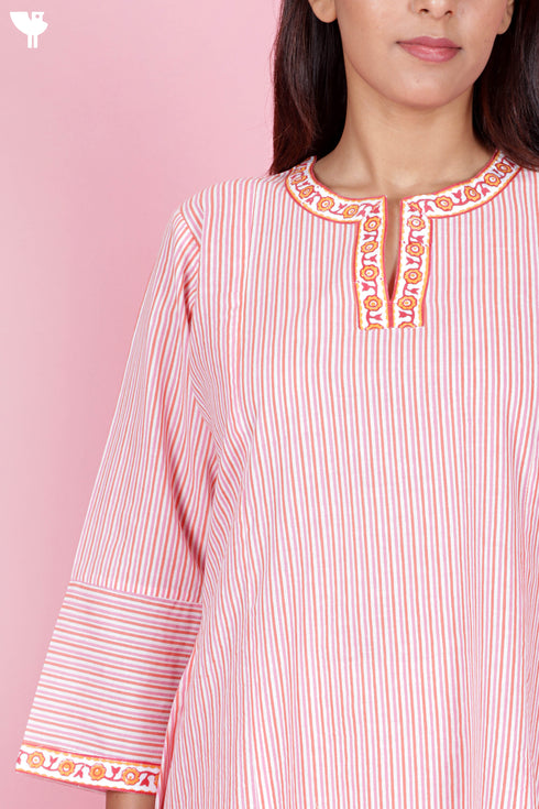 Cambric Cotton Dress In Striped Print