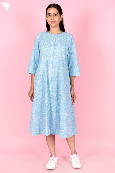 Cambric Cotton Dress In Floral Block Print