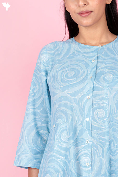 Cambric Cotton Dress In Floral Block Print