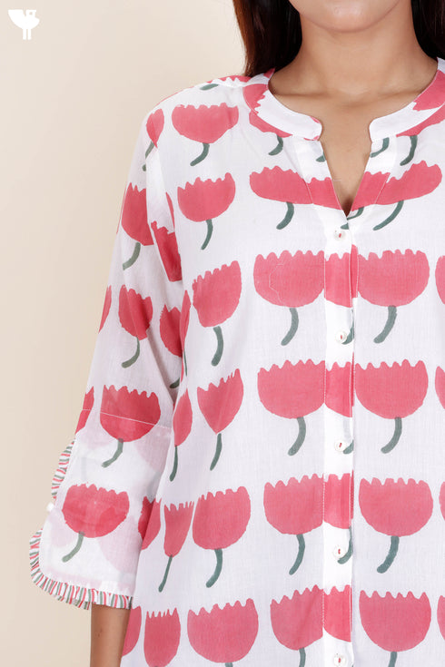 Mulmul Cotton Shirt In Floral Block Print