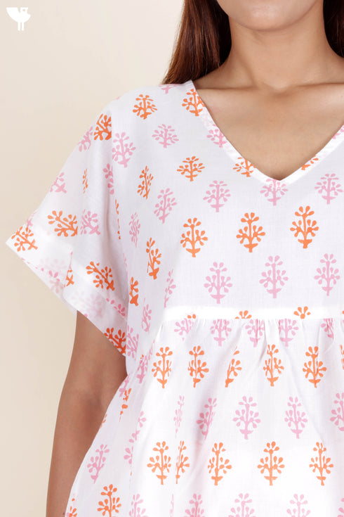 Cambric Cotton Top In Block Print
