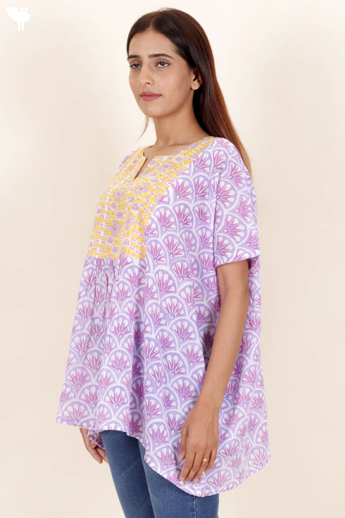 Cambric Cotton Top In Block Print