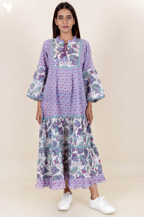 Mulmul Cotton Tiered Dress In Floral Print