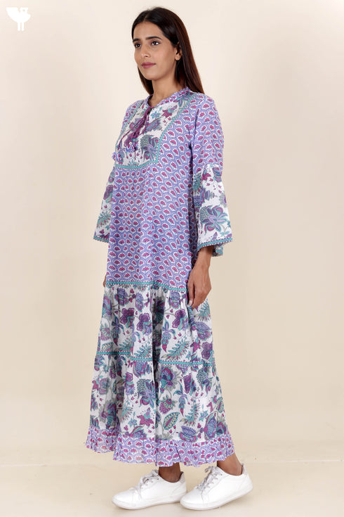 Mulmul Cotton Tiered Dress In Floral Print