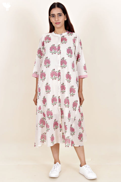 Mulmul Cotton Dress In Floral Block Print