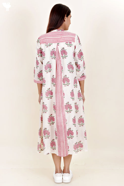 Mulmul Cotton Dress In Floral Block Print