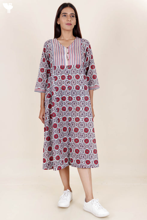 Mulmul Cotton Dress In Floral Print