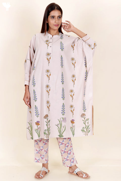 Cambric Cotton Kurta In Floral Block Print