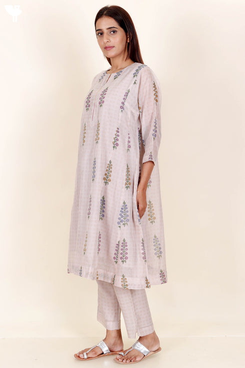 Chanderi Silk Kurta With Slip In Block Print