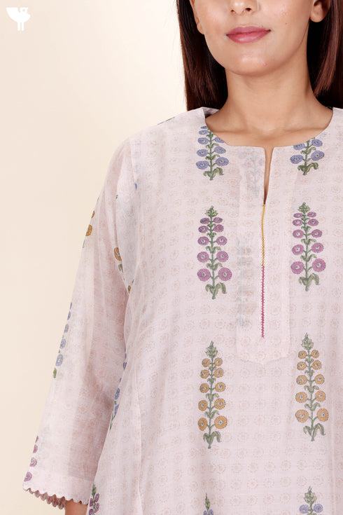 Chanderi Silk Kurta With Slip In Block Print