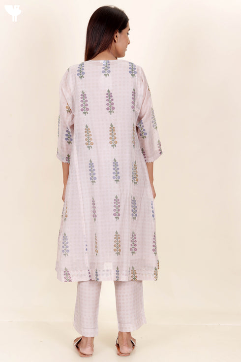 Chanderi Silk Kurta With Slip In Block Print