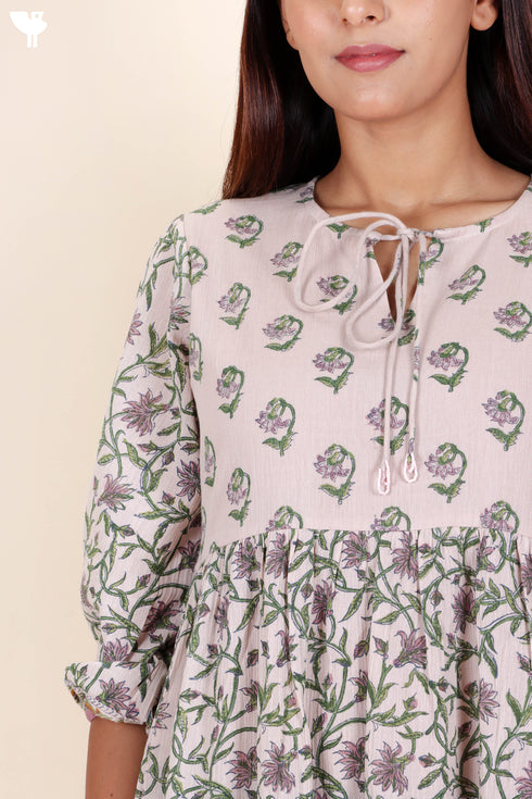 Crepe Cotton Dress In Block Print