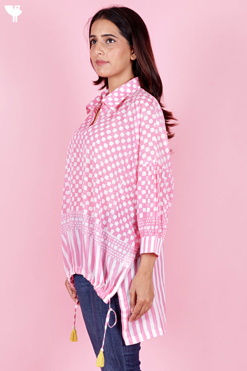 Mulmul Cotton Poncho Top In Block Print