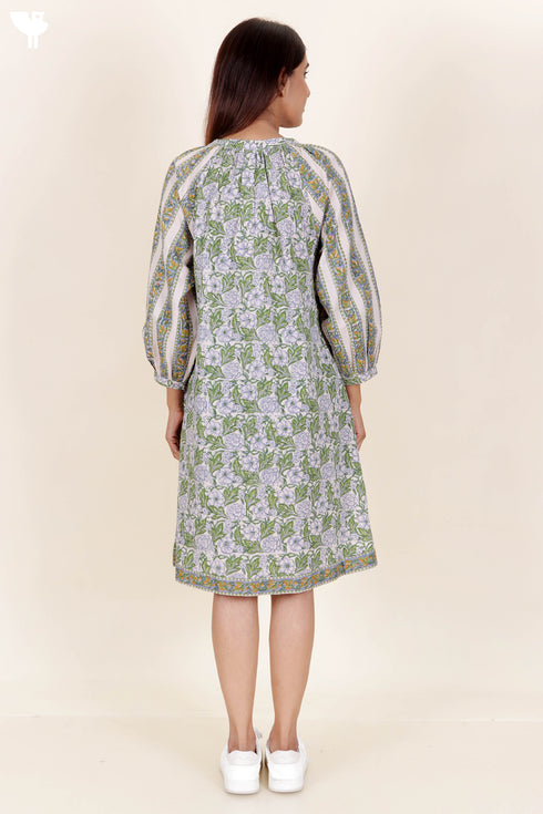 Cambric Cotton Dress In Block Print