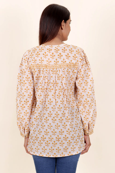 Mulmul Cotton Pintucked Top In Block Print