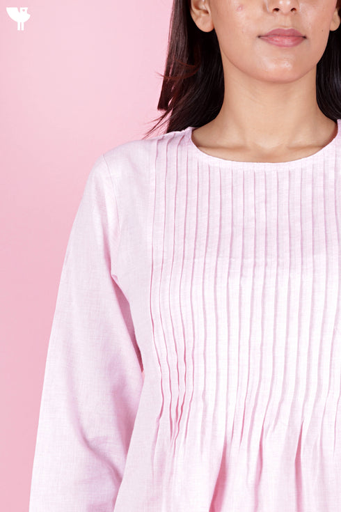 Cotton Pintucked Top In Marshmallow Pink