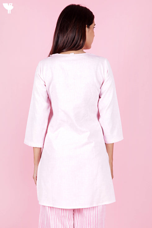 Cotton Pintucked Top In Marshmallow Pink