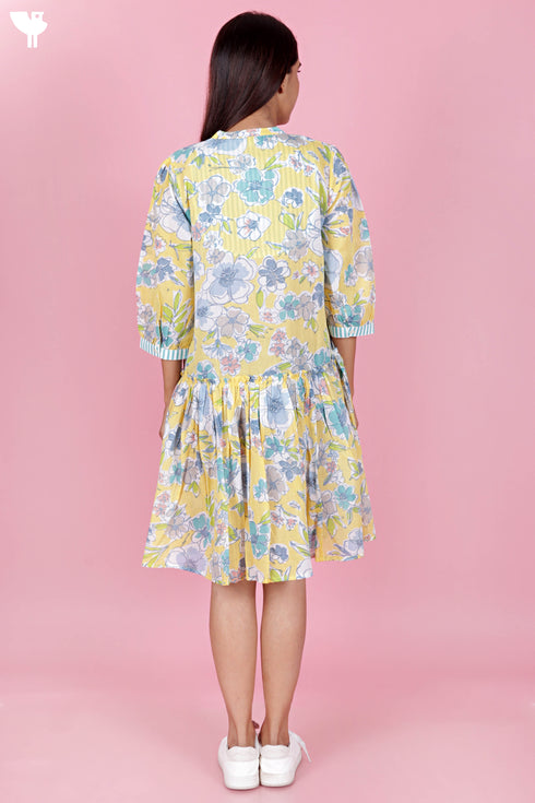 Mulmul Cotton Layered Dress In Floral Print