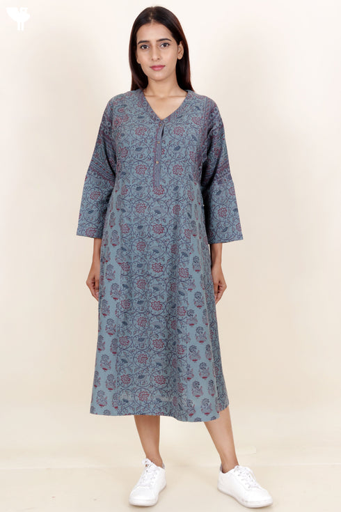 Khaadi Cotton Panelled Dress In Floral Block Print