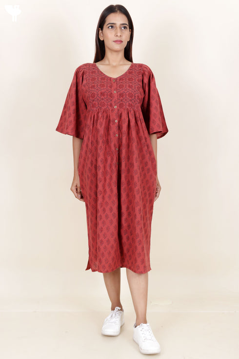 Khaadi Cotton Midi Dress in Block Print
