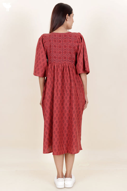 Khaadi Cotton Midi Dress in Block Print