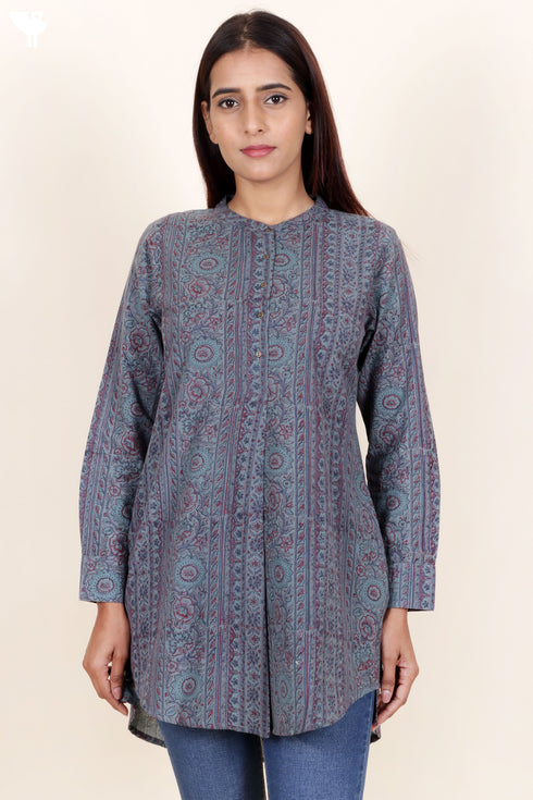 Khaadi Cotton Mandarin Top In Block Print