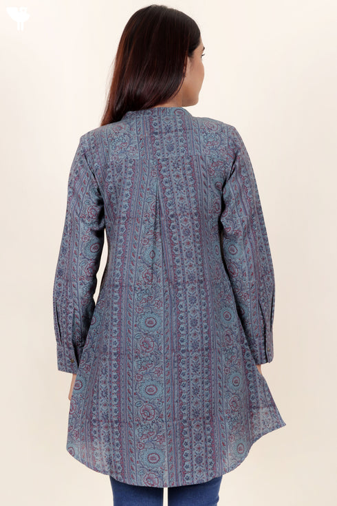 Khaadi Cotton Mandarin Top In Block Print