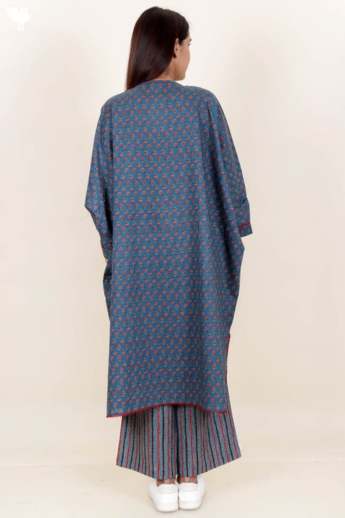 Cambric Cotton Poncho Top In Block Print