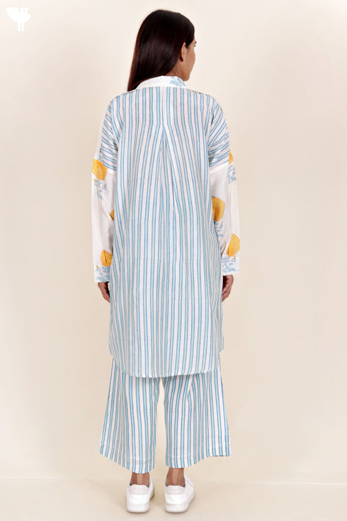 Cotton Silk Co-Ord Set In Floral Block Print