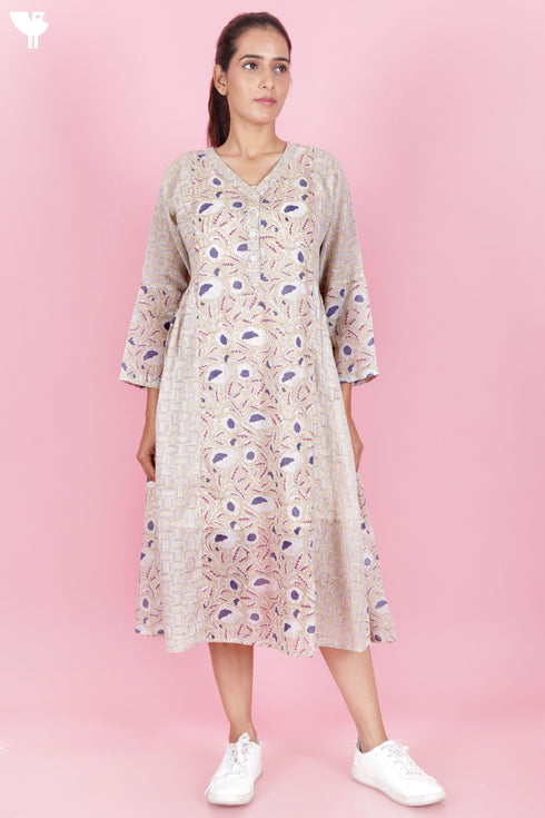 Mulmul Cotton Dress In Block Print