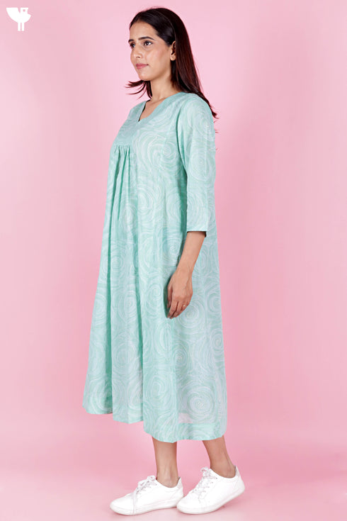 Mulmul Cotton Dress In Block Print