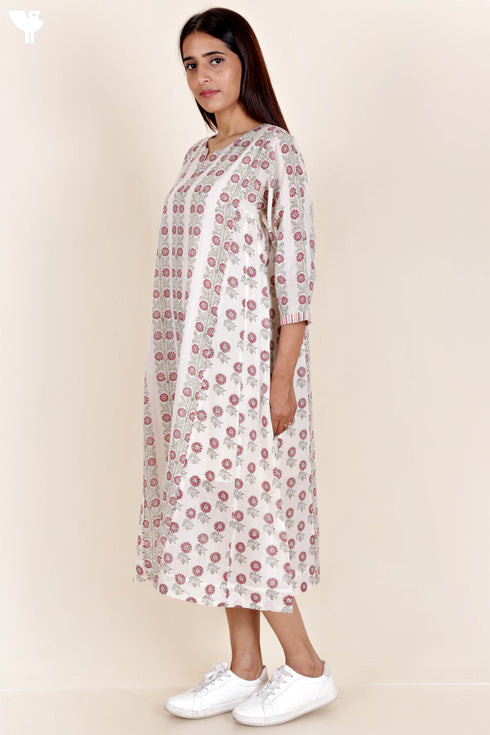 Mulmul Cotton Dress In Block Print