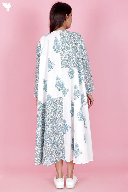 Cambric Cotton Dress In Floral Block Print