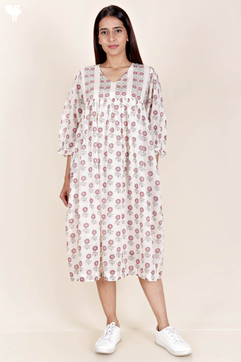 Mulmul Cotton Dress In Block Print