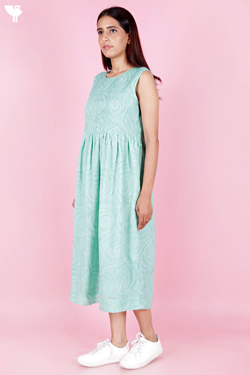 Mulmul Cotton Dress In Block Print