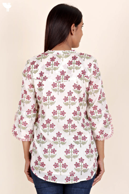 Mulmul Cotton Top In Block Print