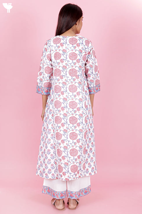 Cambric Cotton Kurta In Floral Block Print