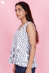 Cambric Cotton Top in Floral Block Print