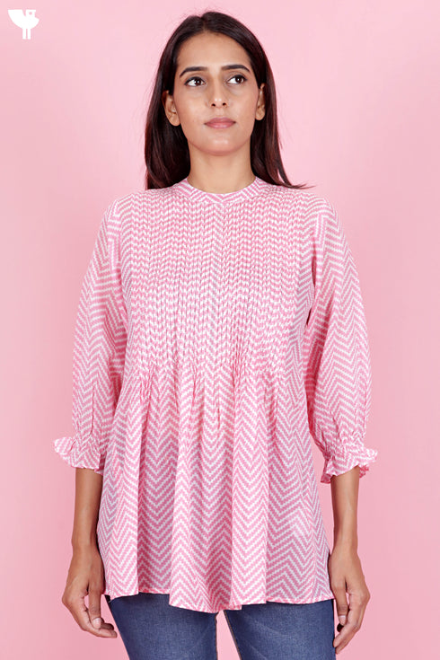 Mulmul Cotton Pintuck Top In Block Print