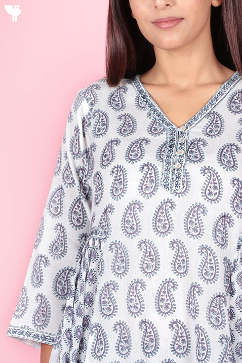 Mulmul Cotton Dress In Floral Block Print