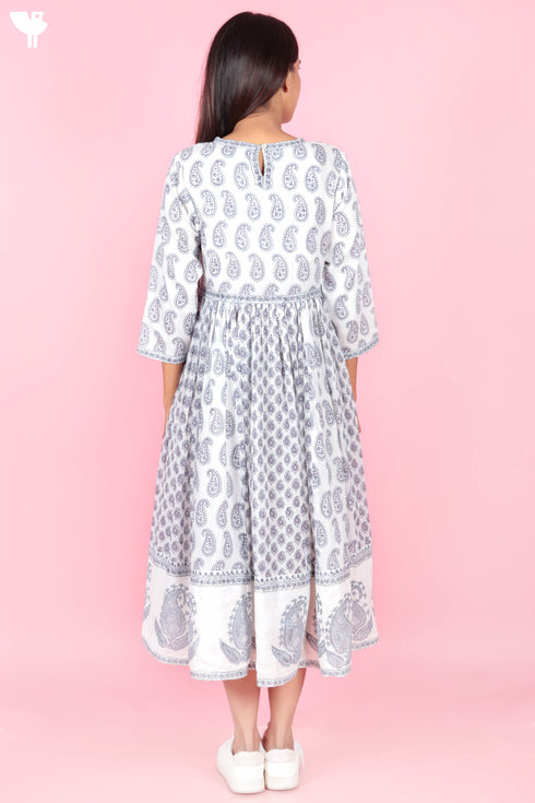 Mulmul Cotton Dress In Floral Block Print